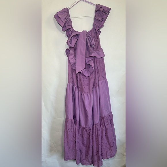 Flying Tomato Purple Eyelet Ruffle Maxi Dress Size Large Cottagecore Boho - Picture 6 of 12